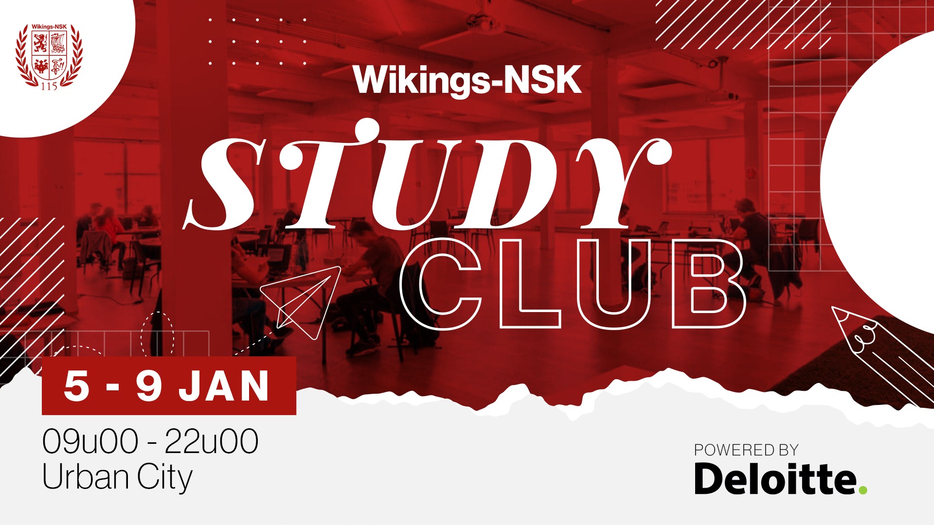 Banner met tekst over de Study CLub van studentenclub Wikins-NSK bij Urban City