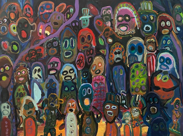 De mensjes aan de paarse bomen