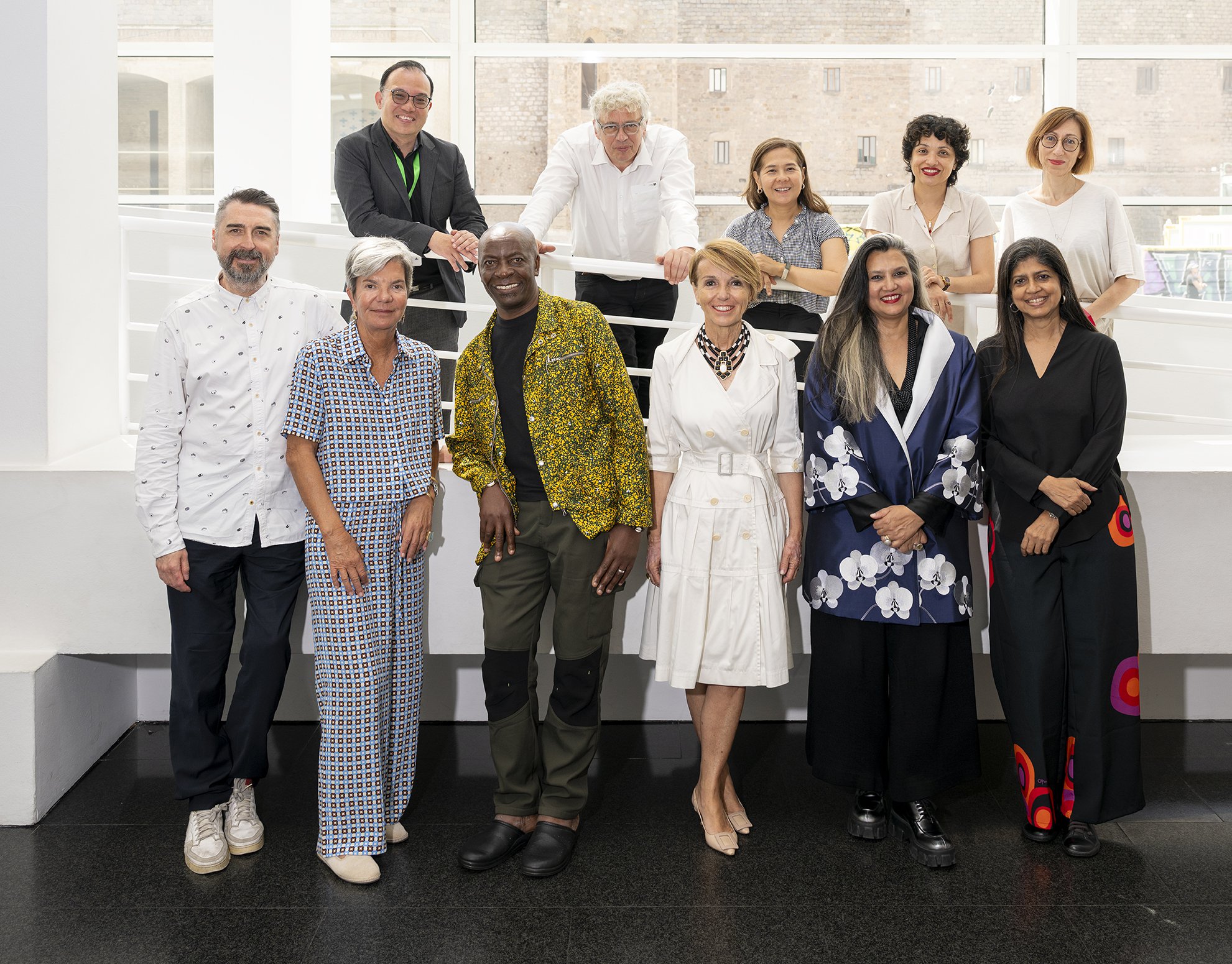Members of the CIMAM Board 2023-25 with Raphael Chikukwa and Bart De Baere, at Macba, Museu d'Art Contemporani de Barcelona. Photo by Roberto Ruiz