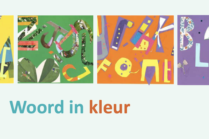Verschillende kleurrijke collages van letters en vormen