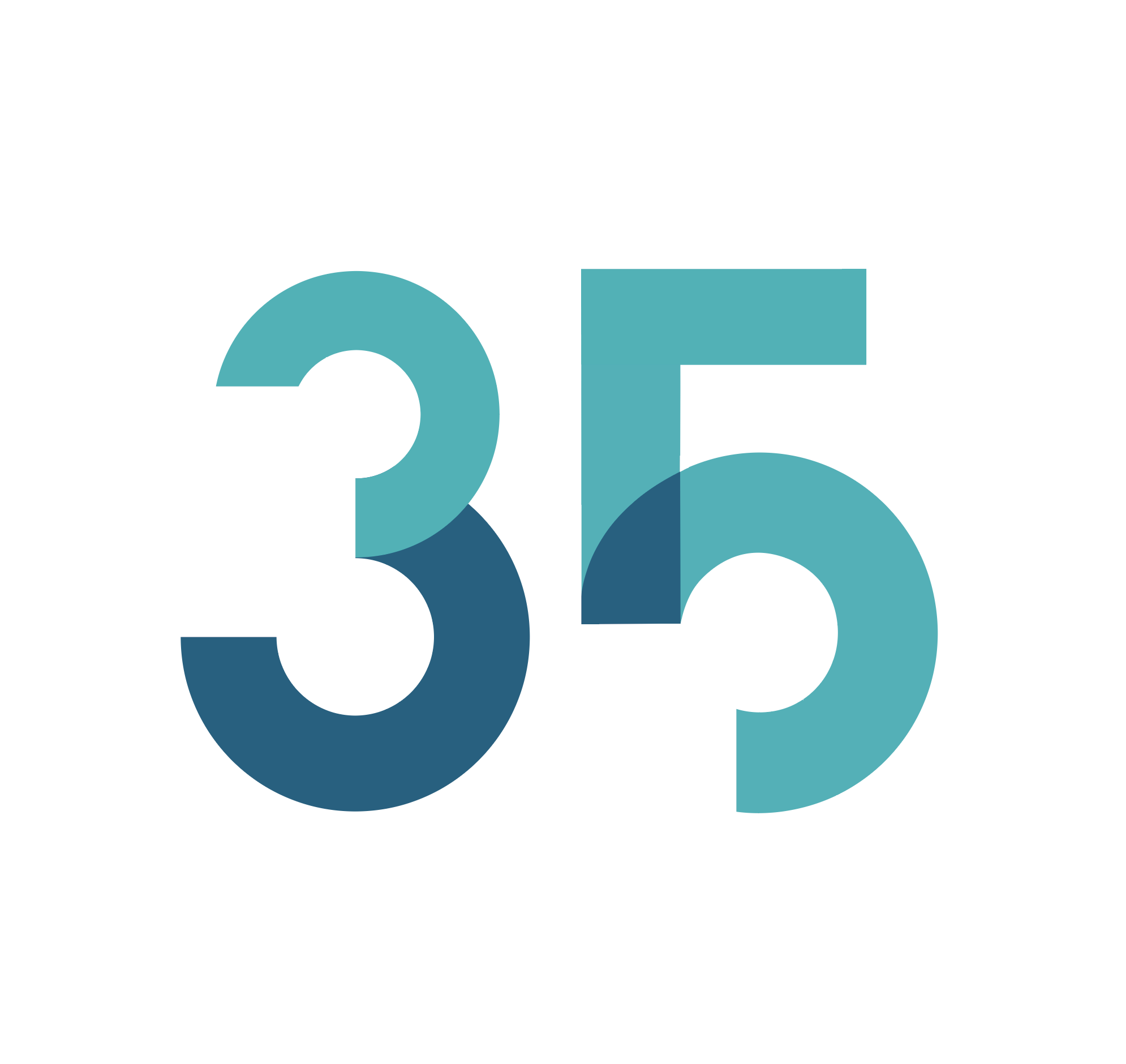 cijfer 35 in blauwe tinten als beeldmerk voor 35 jaar Ligo