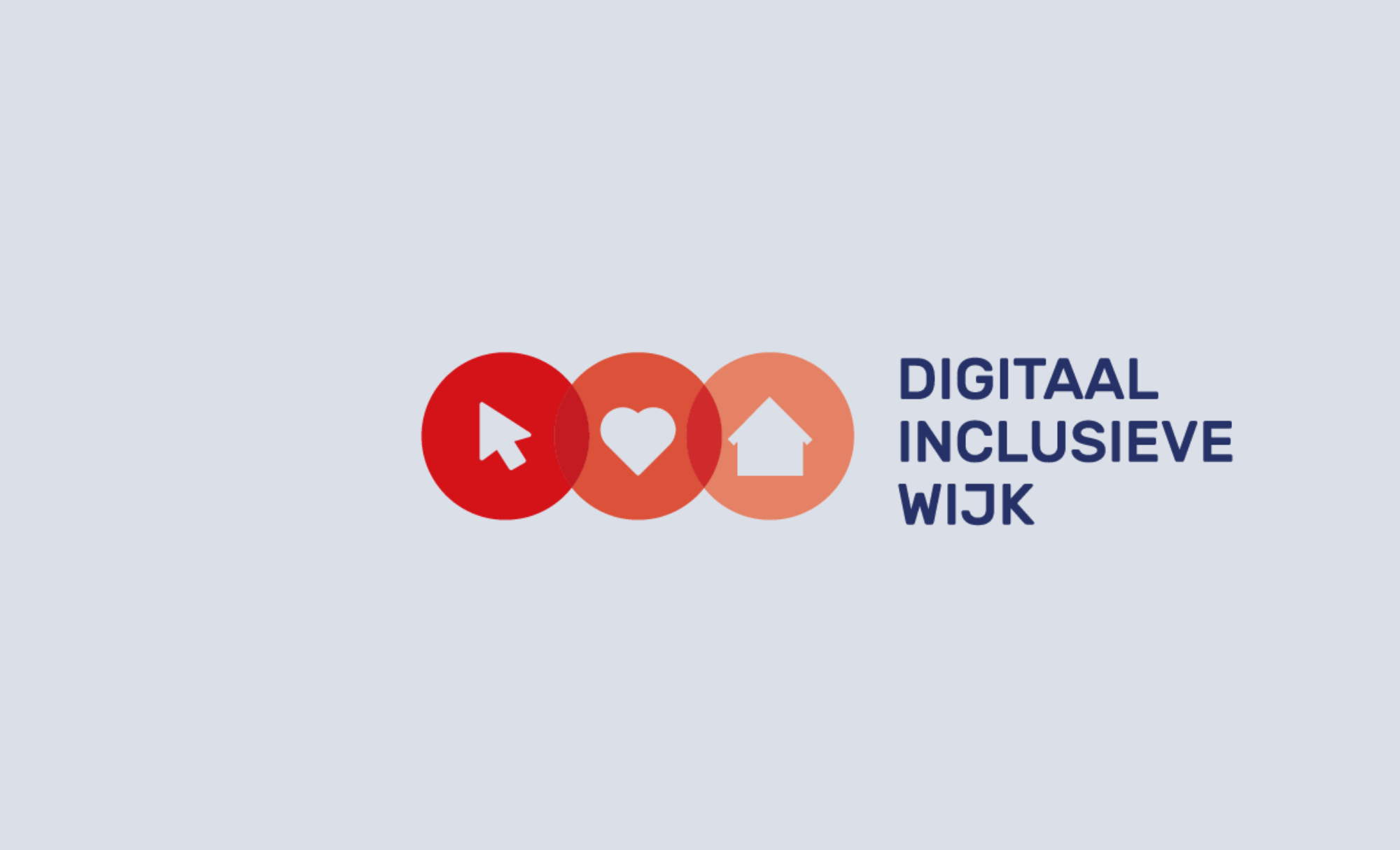 logo met drie ronde pictogrammen van een muisaanwijzer, hartje en huisje, en de tekst 'digitaal inclusieve wijk'