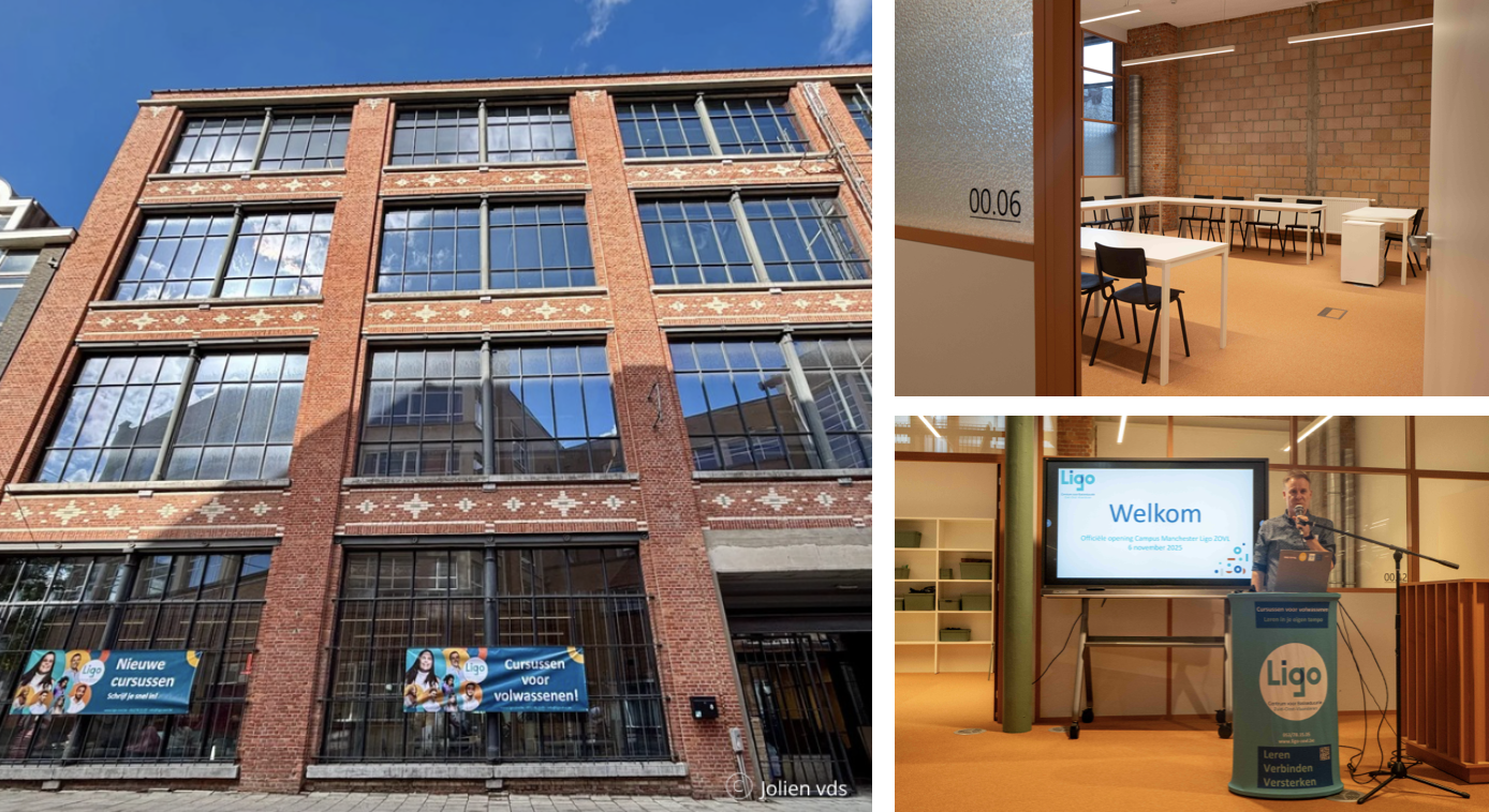 Collage met afbeeldingen van nieuwe locatie in Aalst.