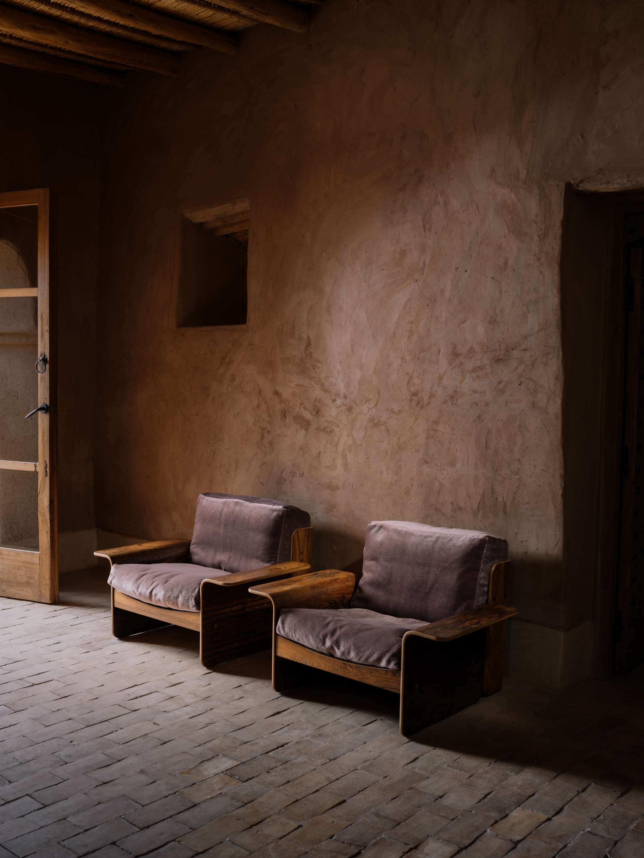 One seaters KOMALVARA YP26010 photographed in Moroccan Berber Lodge for the Azimuth 2026 fabric collection by Designs of the Time