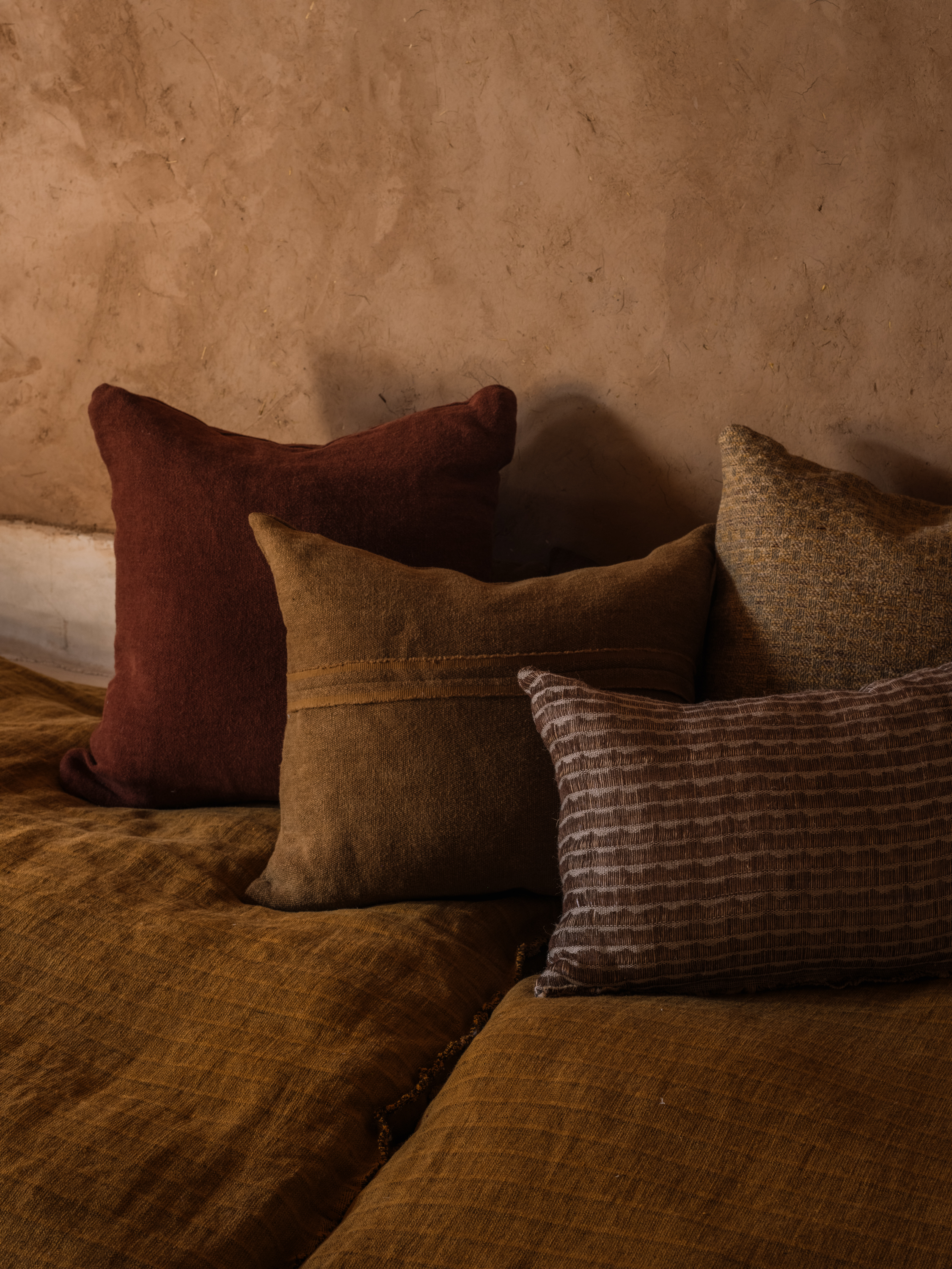 Cushions KATHIKA YP26017, YP26013 RIJU YP26003, KARGHA YP26002 photographed in Moroccan Berber Lodge for the Azimuth 2026 fabric collection by Designs of the Time