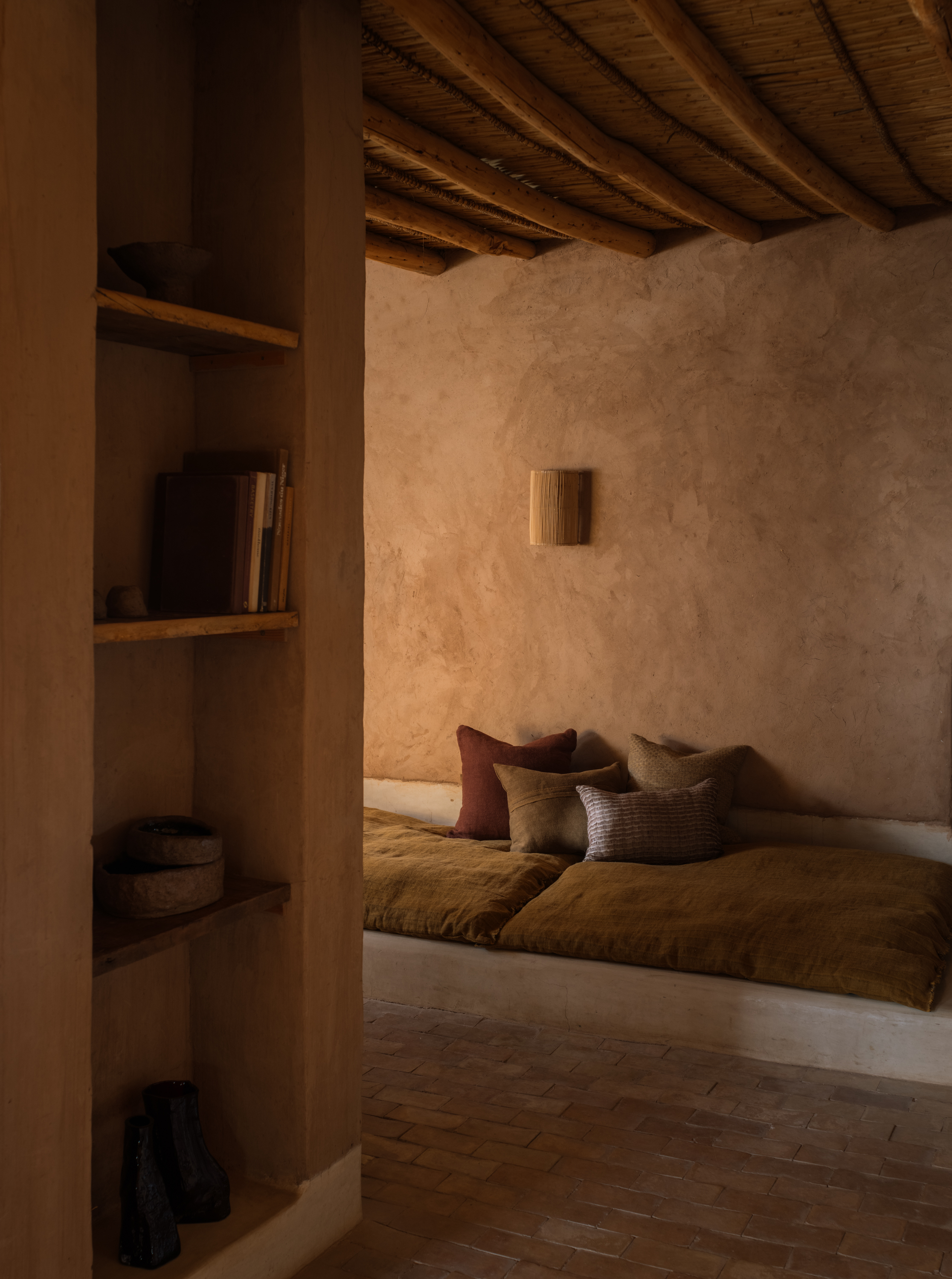 Base cushion LETI YP26005 photographed in Moroccan Berber Lodge for the Azimuth 2026 fabric collection by Designs of the Time