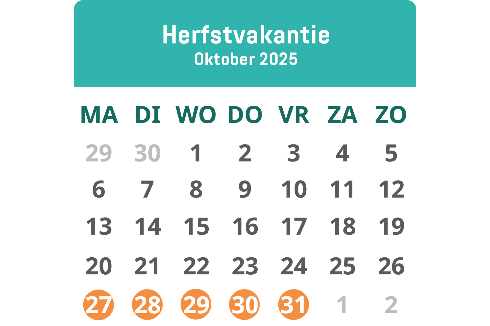Overzicht openingsdata herfstvakantie speelpleinen Oranje vzw