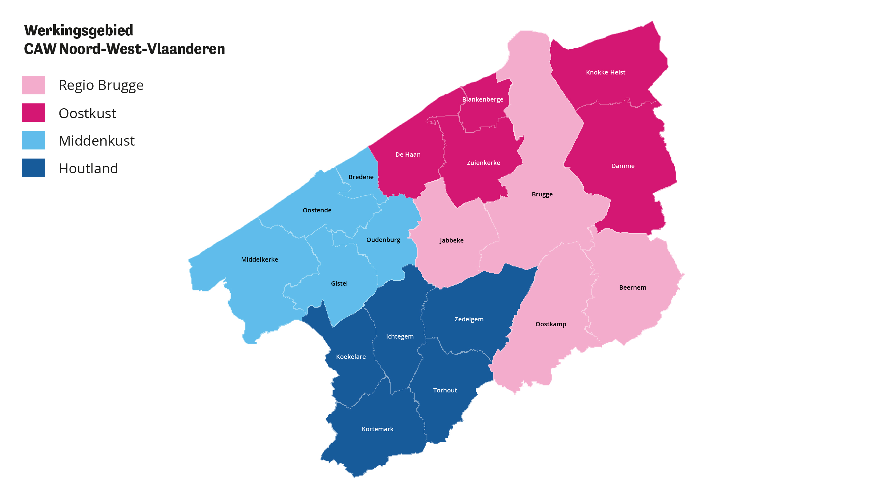 Werkingsgebied CAW Noord-West-Vlaanderen