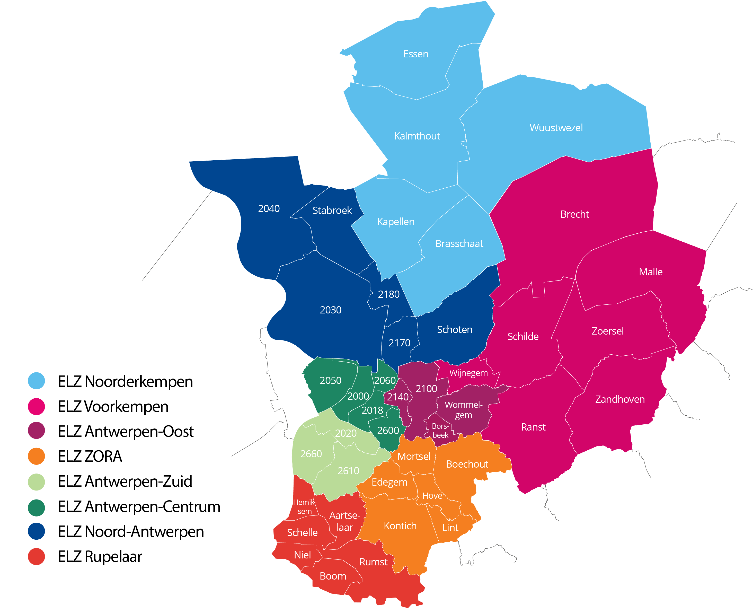 Werkingsgebied CAW Antwerpen verdeeld in Eerstelijnszones