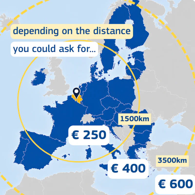 map of Europe with circles and Brussels in the centre