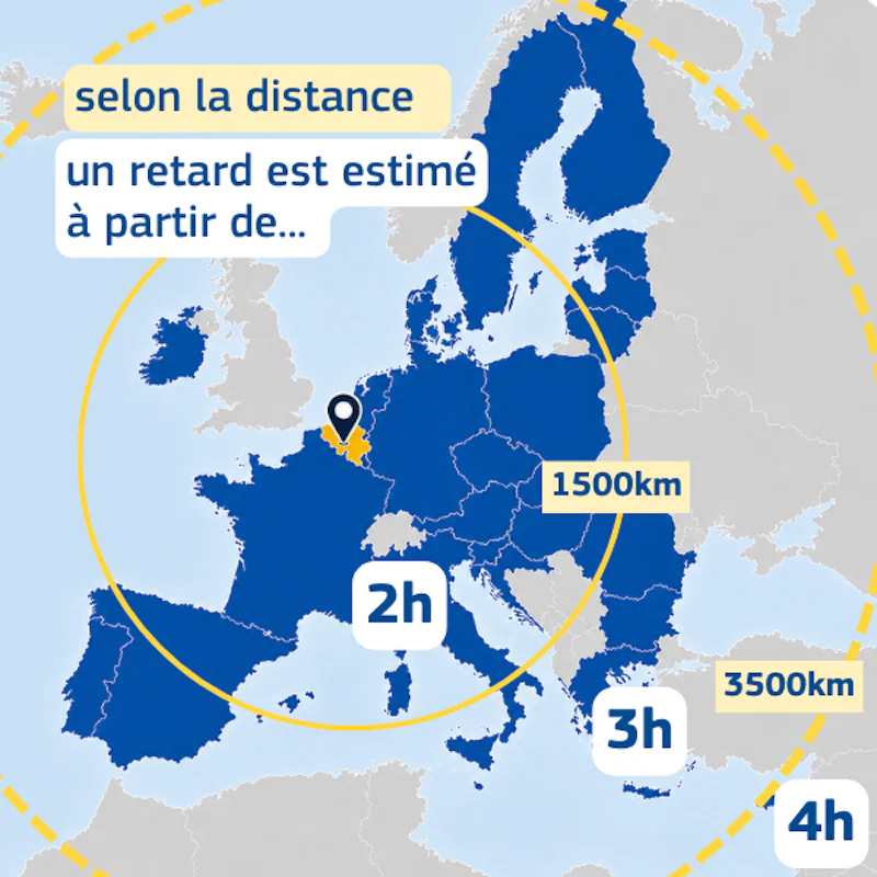 carte montrant des cercles dont Bruxelles est le centre