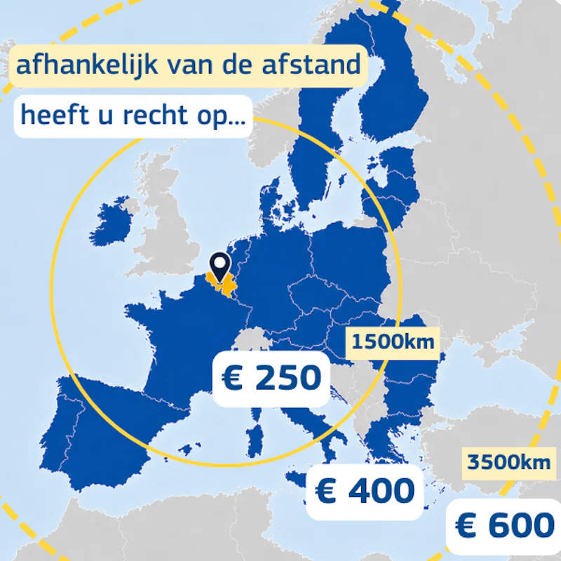 map of Europe with Brussels in the centre of circles