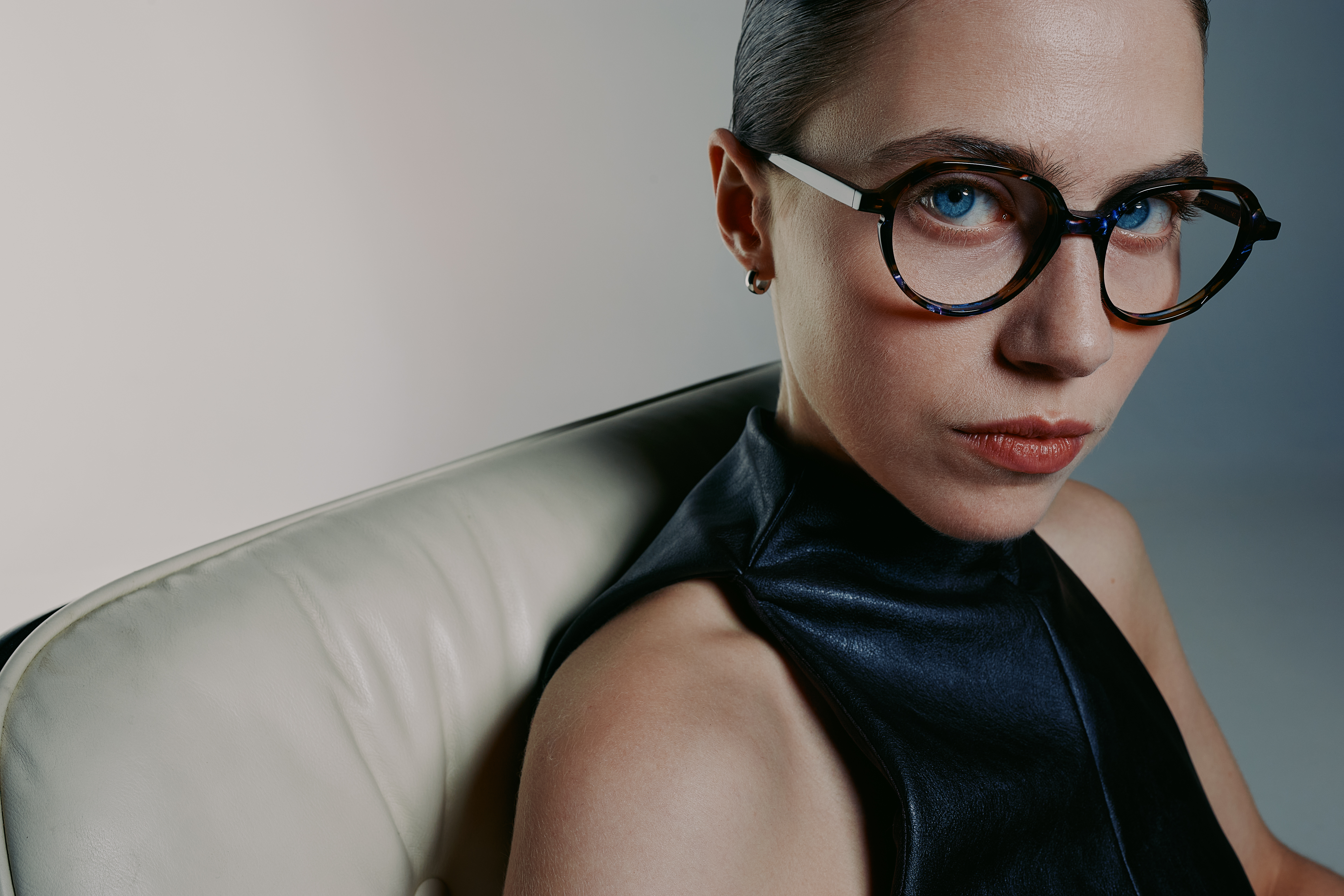 woman with acetate optical glasses