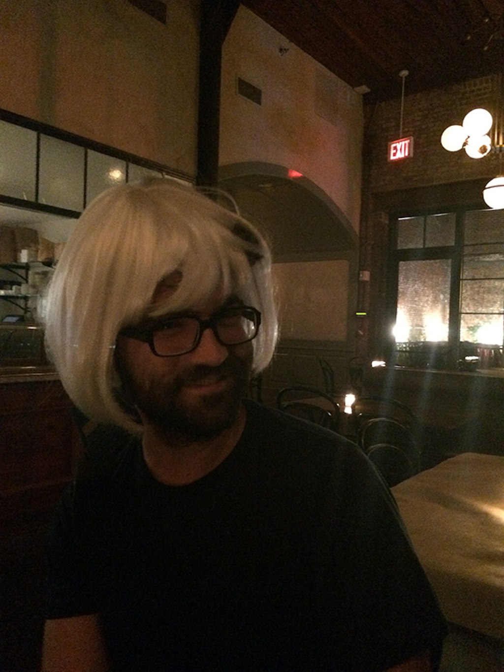 hans wearing wig at Wyatt Brooklyn